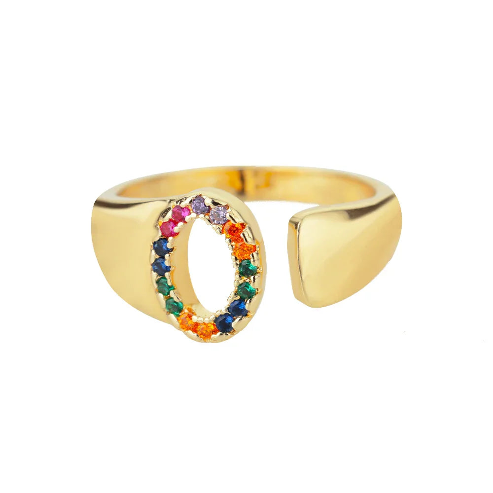 Bague avec initiale arc-en-ciel pour femme - lettre