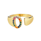 Bague avec initiale arc-en-ciel pour femme - lettre