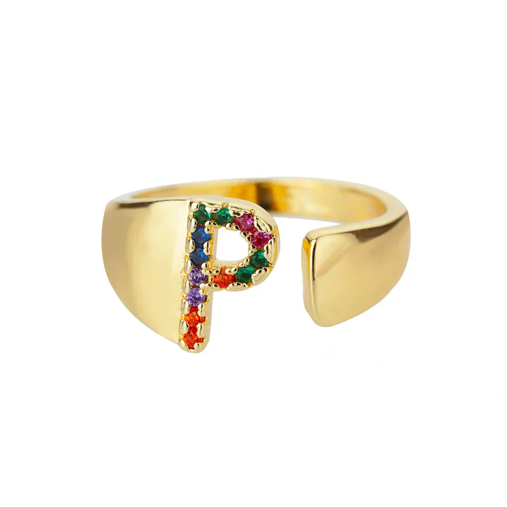 Bague avec initiale arc-en-ciel pour femme - lettre