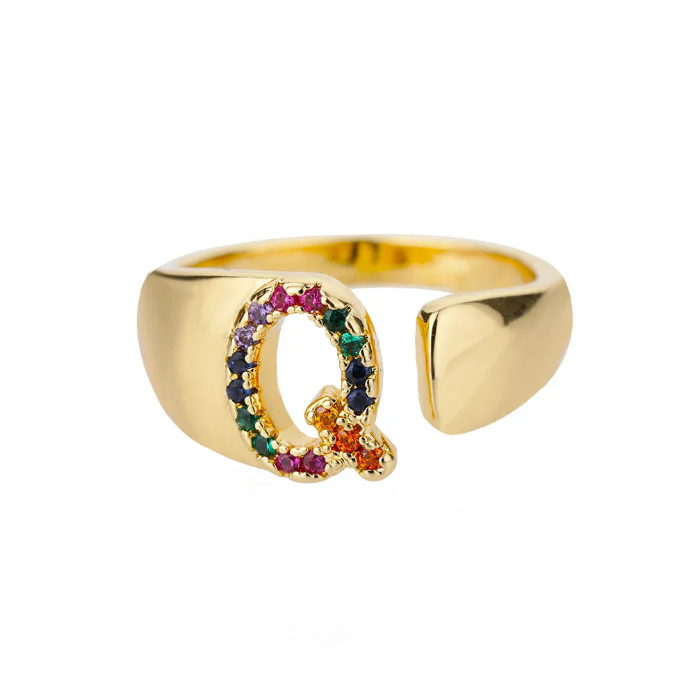 Bague avec initiale arc-en-ciel pour femme - lettre