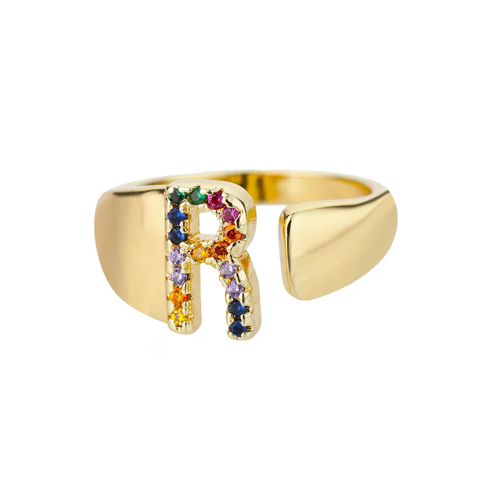 Bague avec initiale arc-en-ciel pour femme - lettre