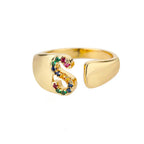 Bague avec initiale arc-en-ciel pour femme - lettre