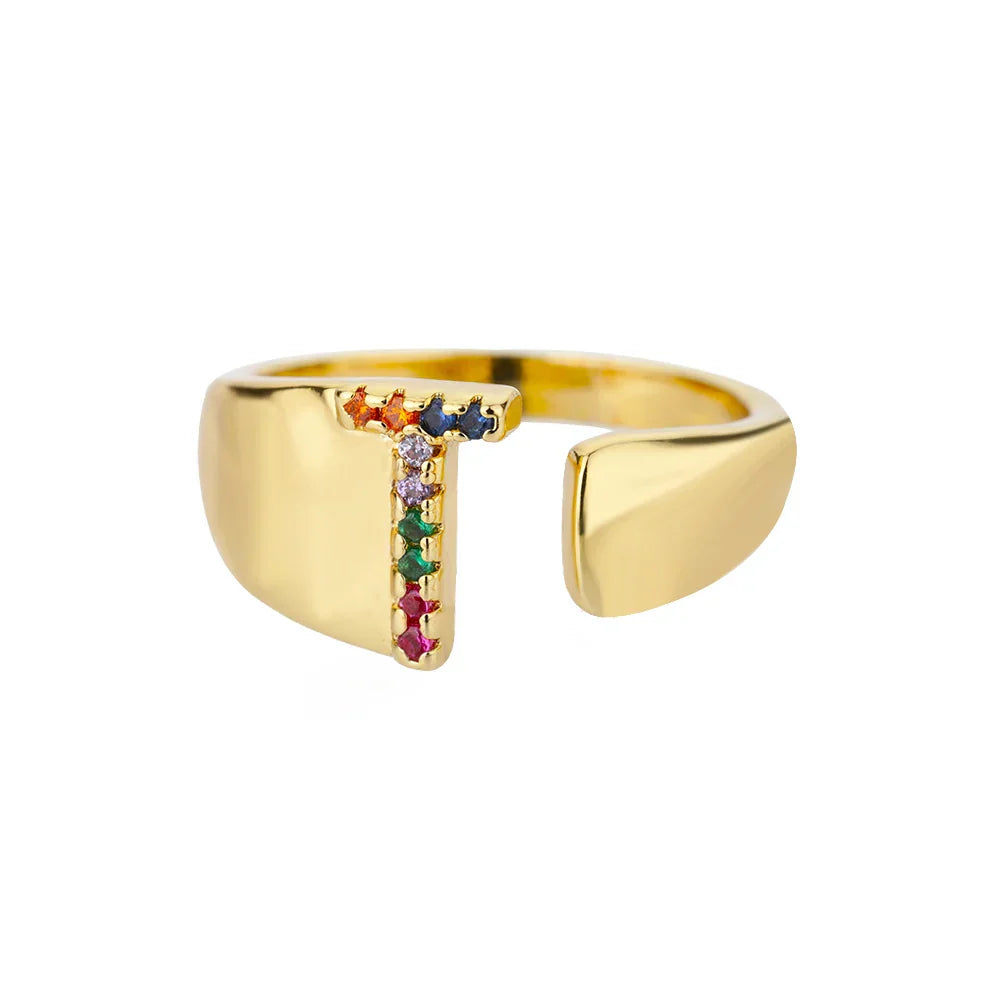 Bague avec initiale arc-en-ciel pour femme - lettre