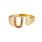 Bague avec initiale arc-en-ciel pour femme - lettre