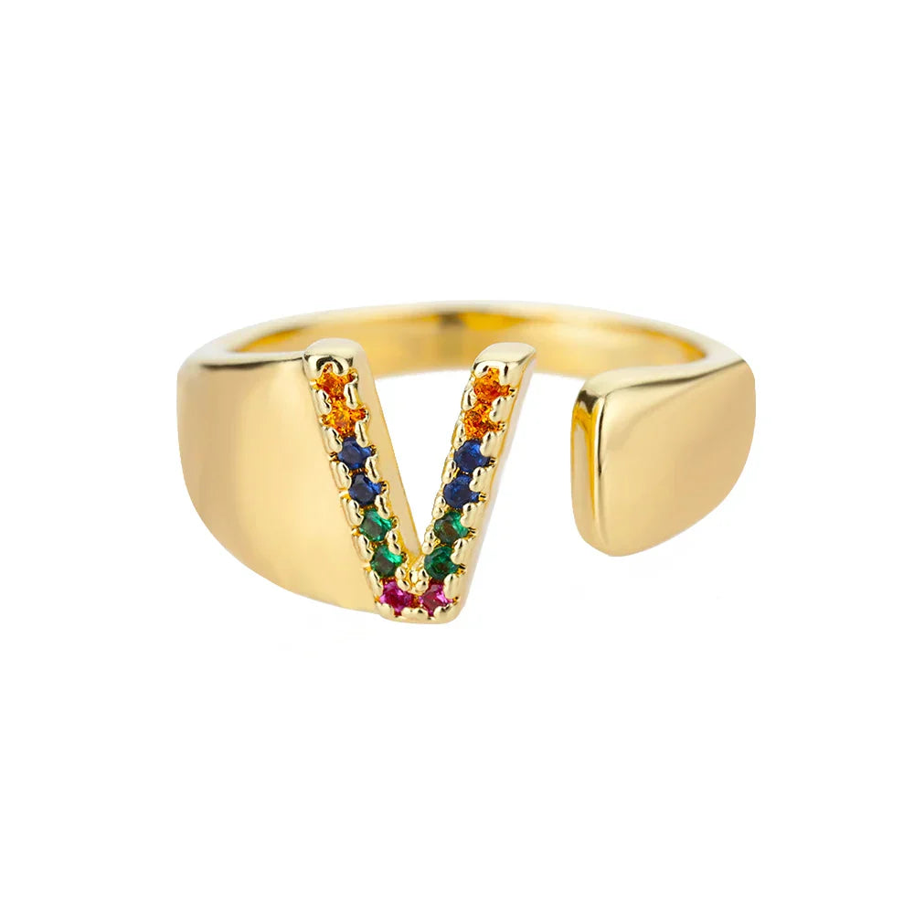 Bague avec initiale arc-en-ciel pour femme - lettre