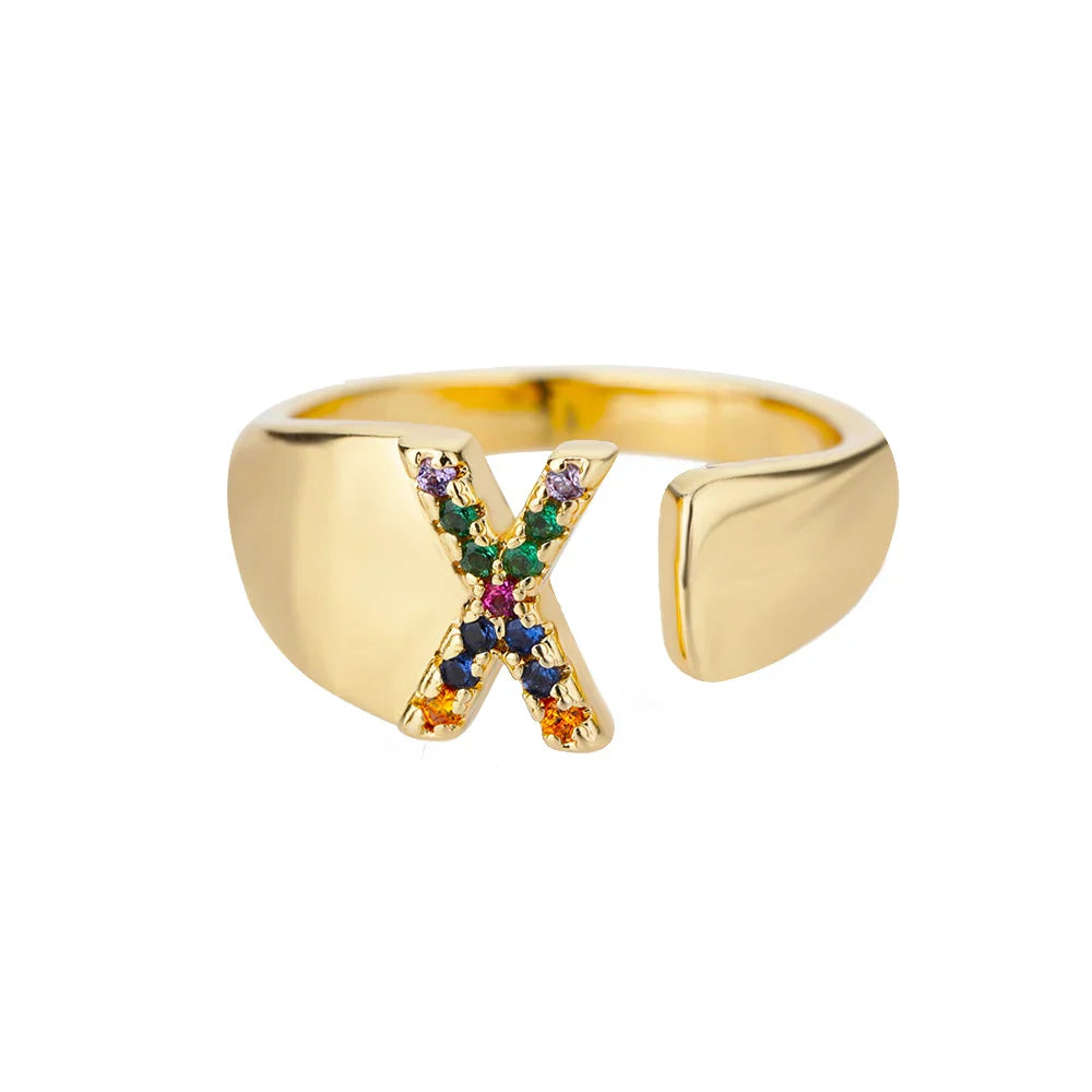 Bague avec initiale arc-en-ciel pour femme - lettre