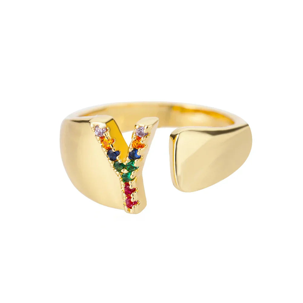 Bague avec initiale arc-en-ciel pour femme - lettre