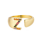 Bague avec initiale arc-en-ciel pour femme - lettre