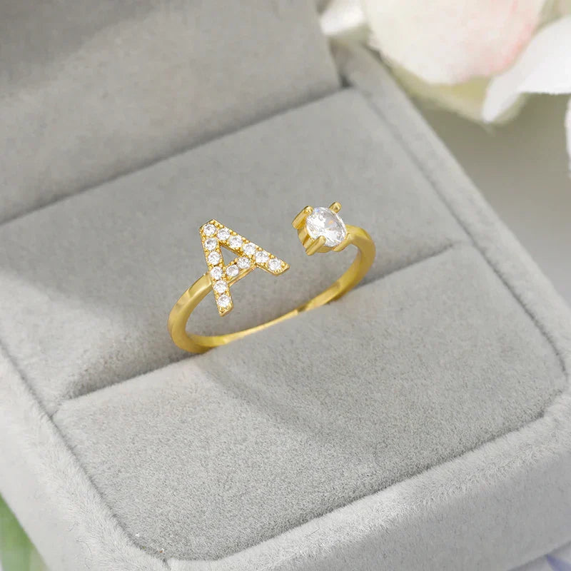 Bague avec initiale en strass pour femme - lettre