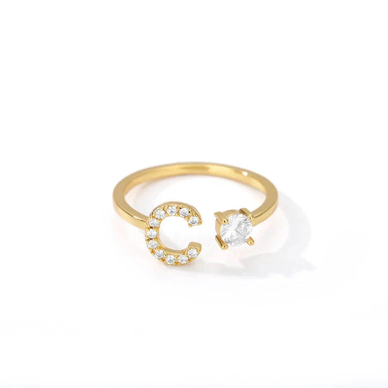 Bague avec initiale en strass pour femme - lettre