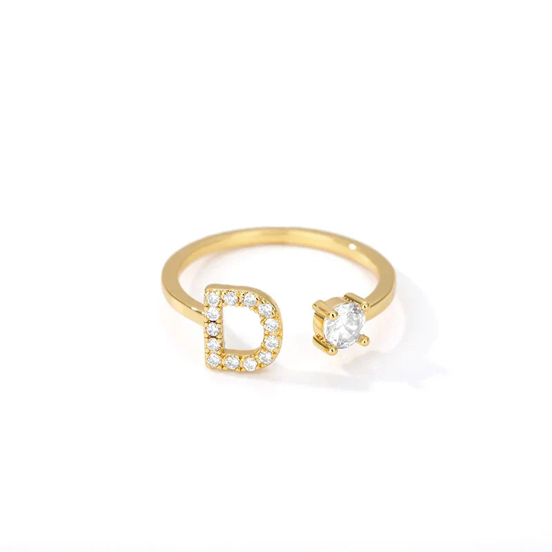 Bague avec initiale en strass pour femme - lettre