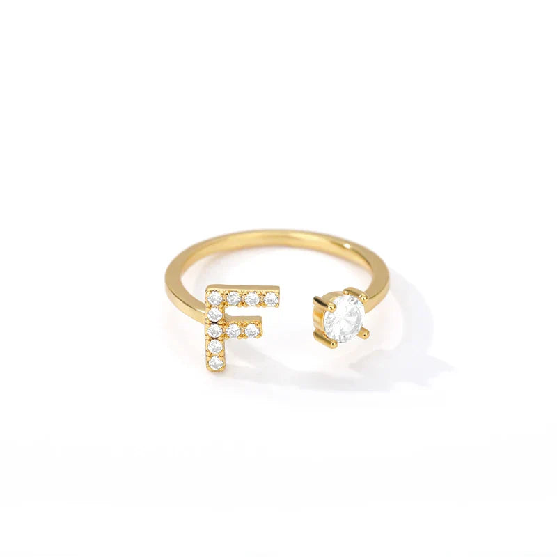Bague avec initiale en strass pour femme - lettre