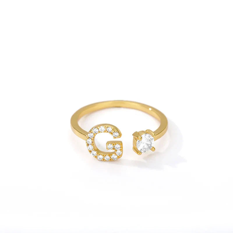 Bague avec initiale en strass pour femme - lettre