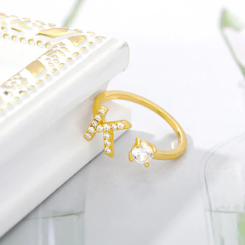 Bague avec initiale en strass pour femme - lettre