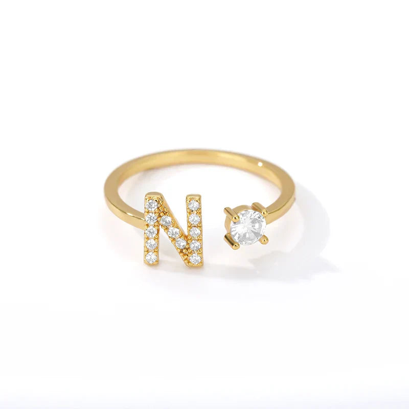 Bague avec initiale en strass pour femme - lettre