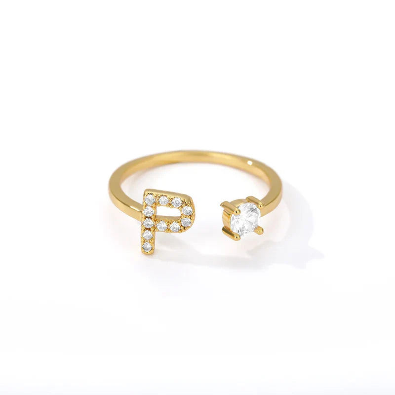 Bague avec initiale en strass pour femme - lettre