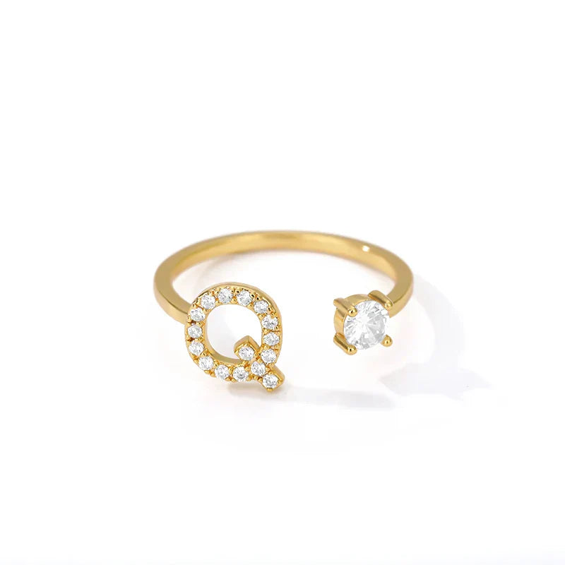 Bague avec initiale en strass pour femme - lettre