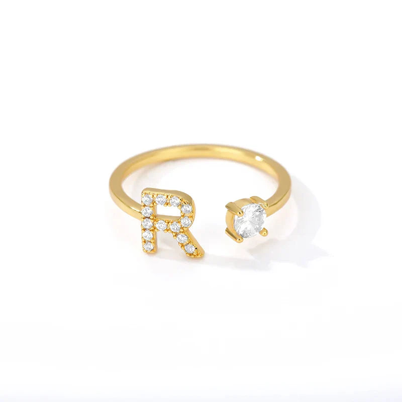 Bague avec initiale en strass pour femme - lettre