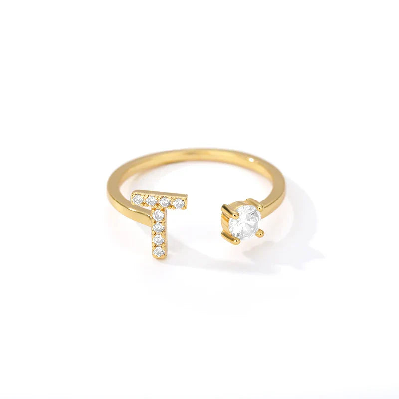 Bague avec initiale en strass pour femme - lettre