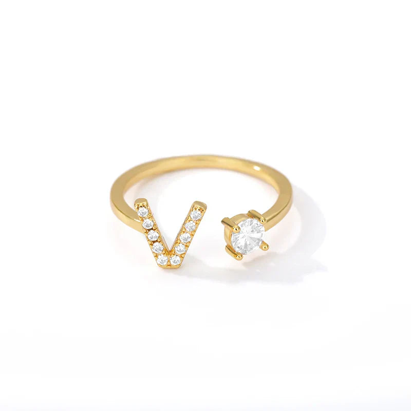 Bague avec initiale en strass pour femme - lettre