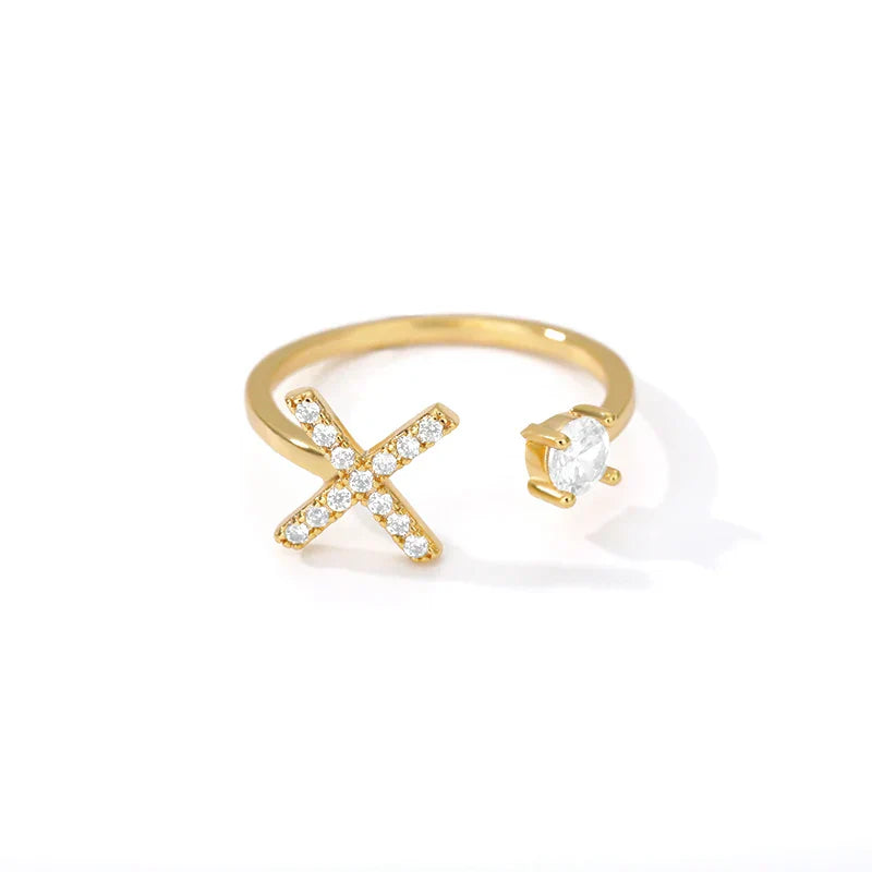 Bague avec initiale en strass pour femme - lettre