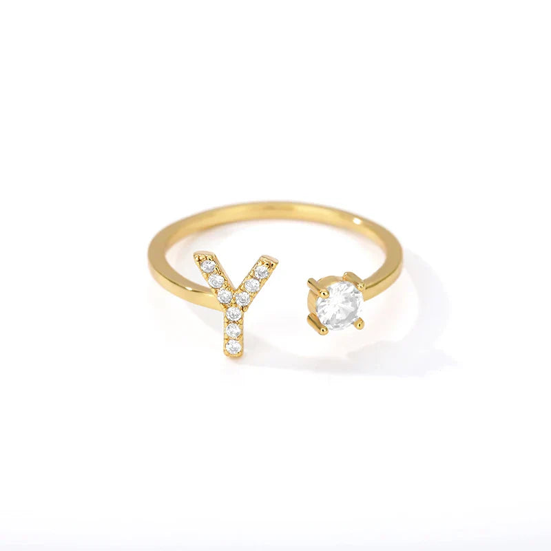 Bague avec initiale en strass pour femme - lettre