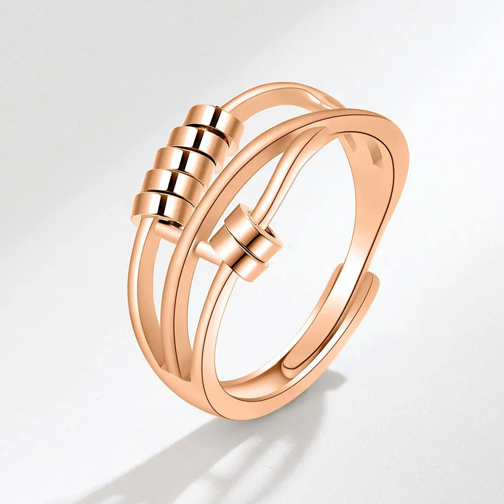 Anillo con Perlas Giratorias contra la Ansiedad para Mujer oro rosa