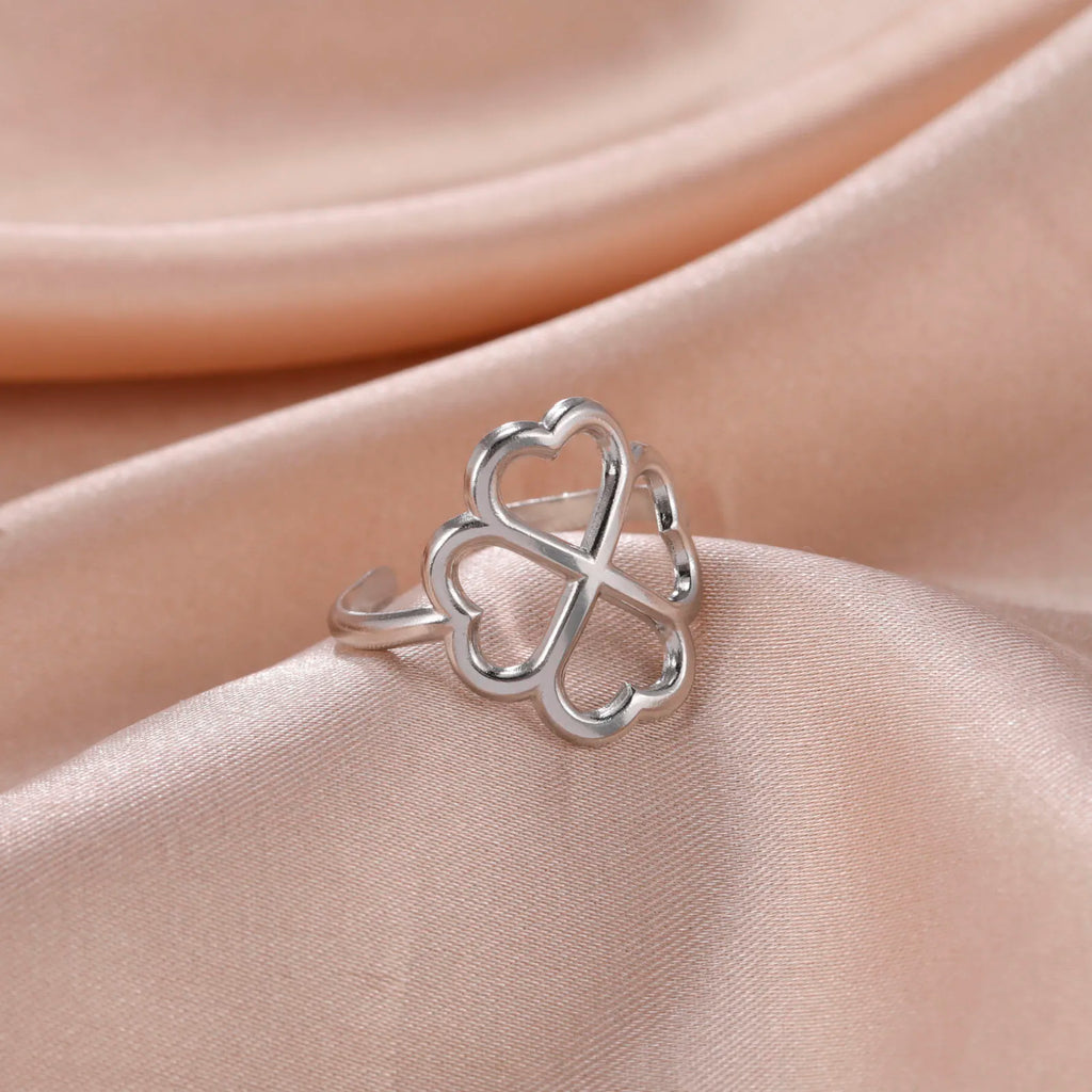 Anillo con Trébol de 4 Hojas para Mujer plata