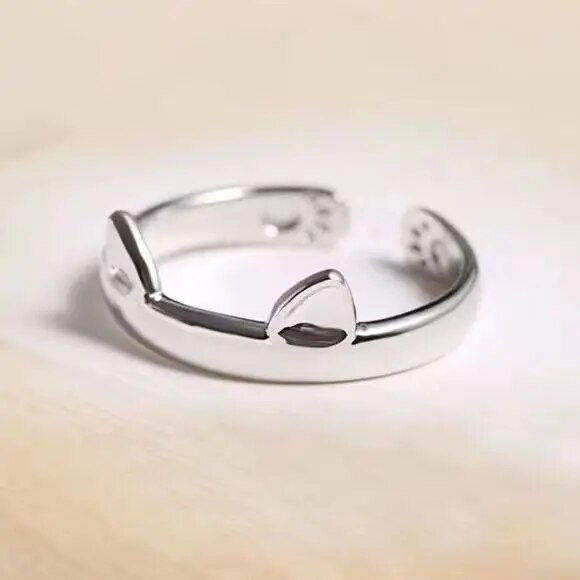 Anillo Cariño Gato Orejas plata