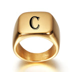 Bague carrée pour homme avec initiale - lettre
