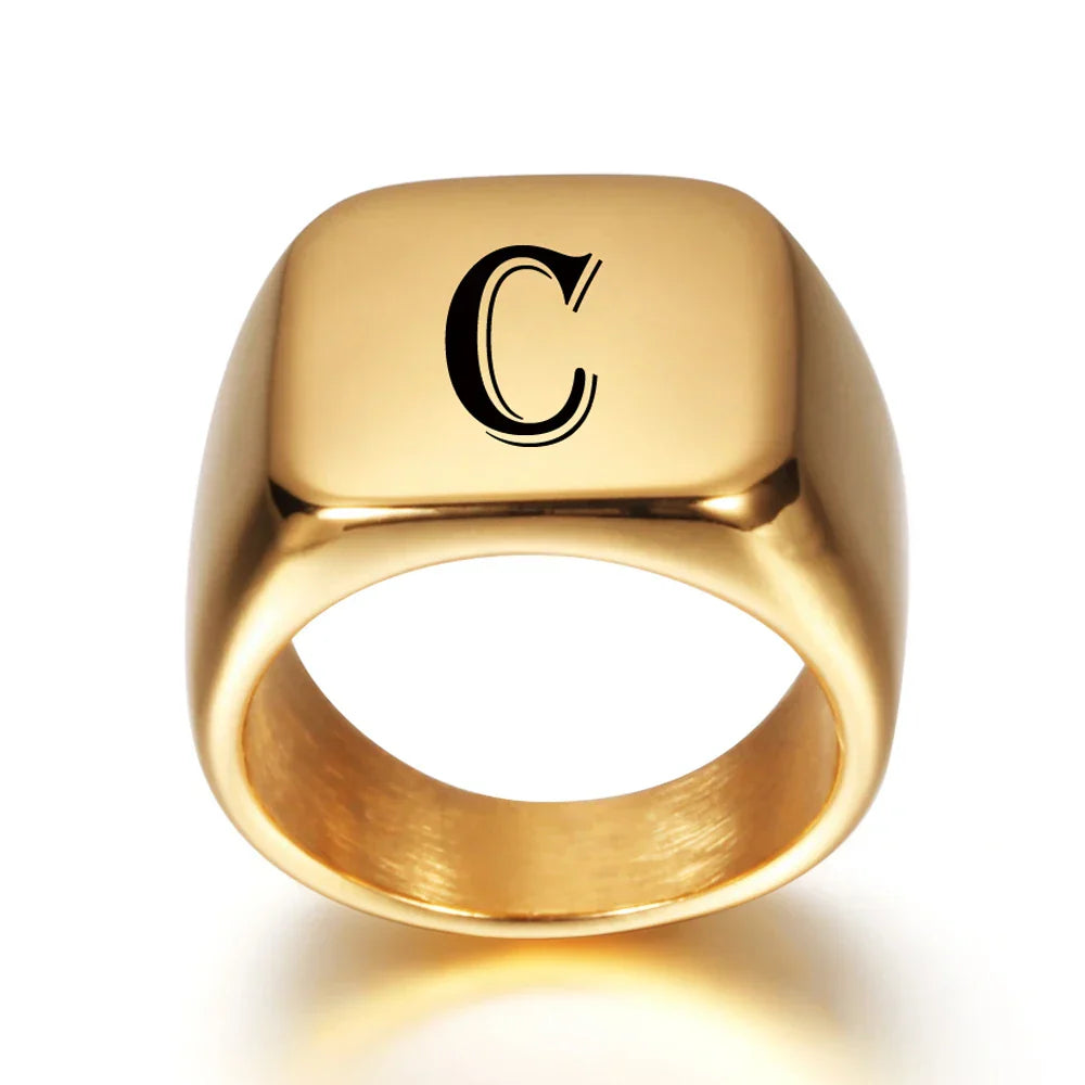 Bague carrée pour homme avec initiale - lettre