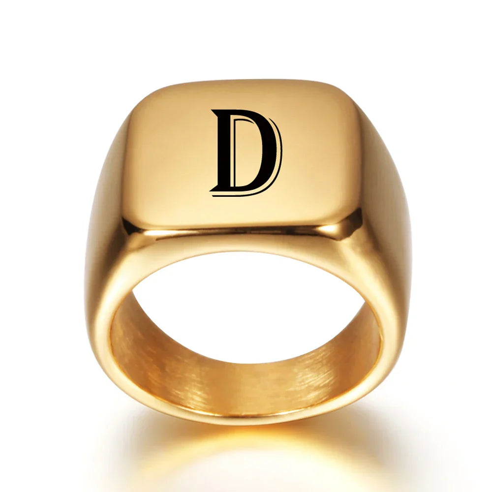 Bague carrée pour homme avec initiale - lettre