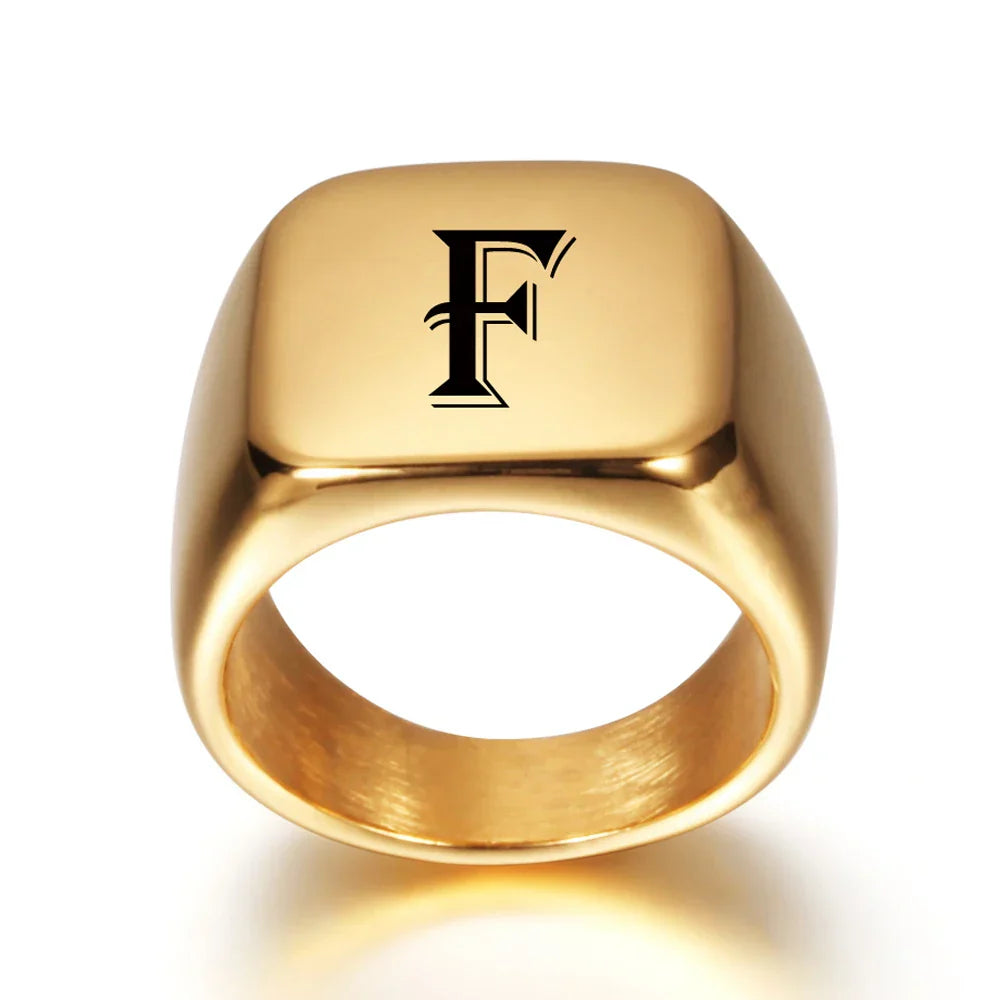 Bague carrée pour homme avec initiale - lettre