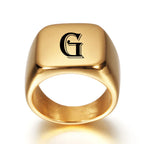 Bague carrée pour homme avec initiale - lettre