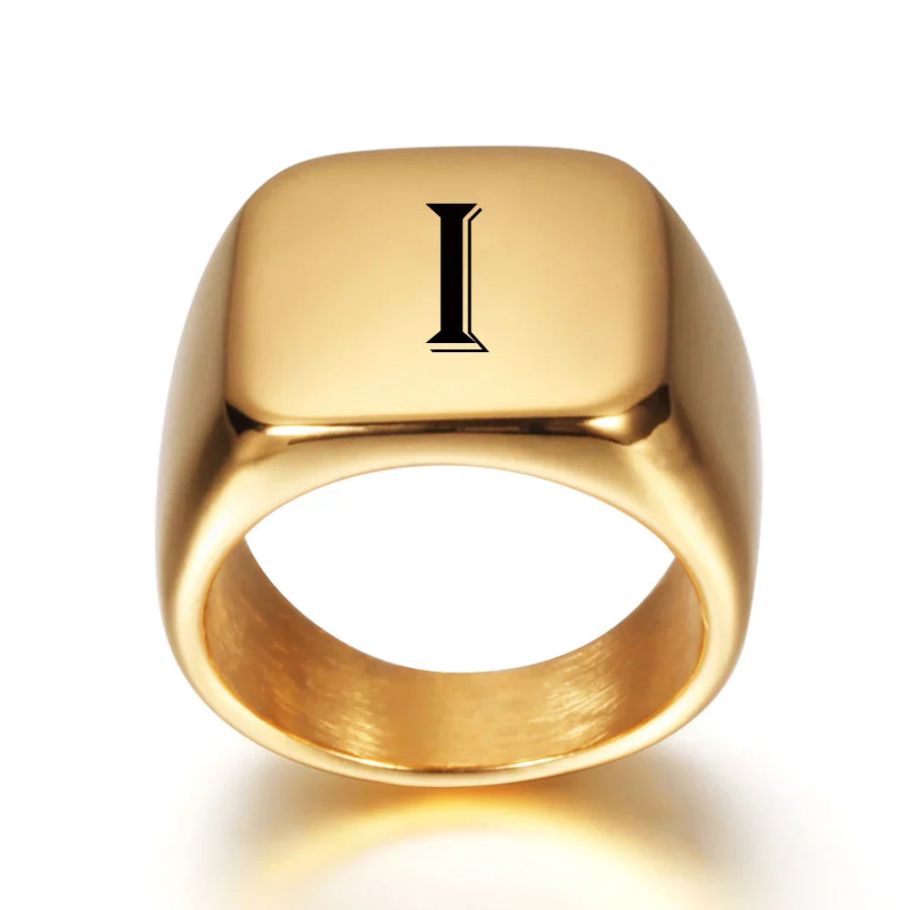 Bague carrée pour homme avec initiale - lettre