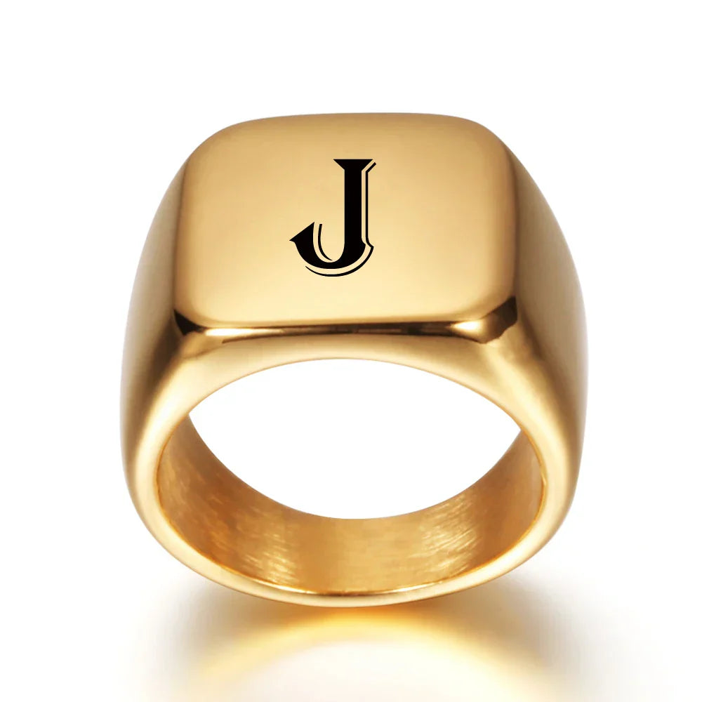 Bague carrée pour homme avec initiale - lettre