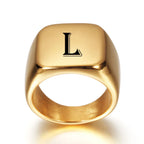 Bague carrée pour homme avec initiale - lettre