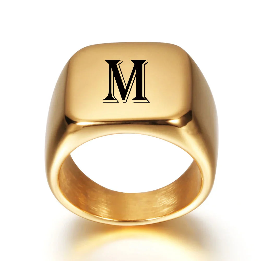 Bague carrée pour homme avec initiale - lettre