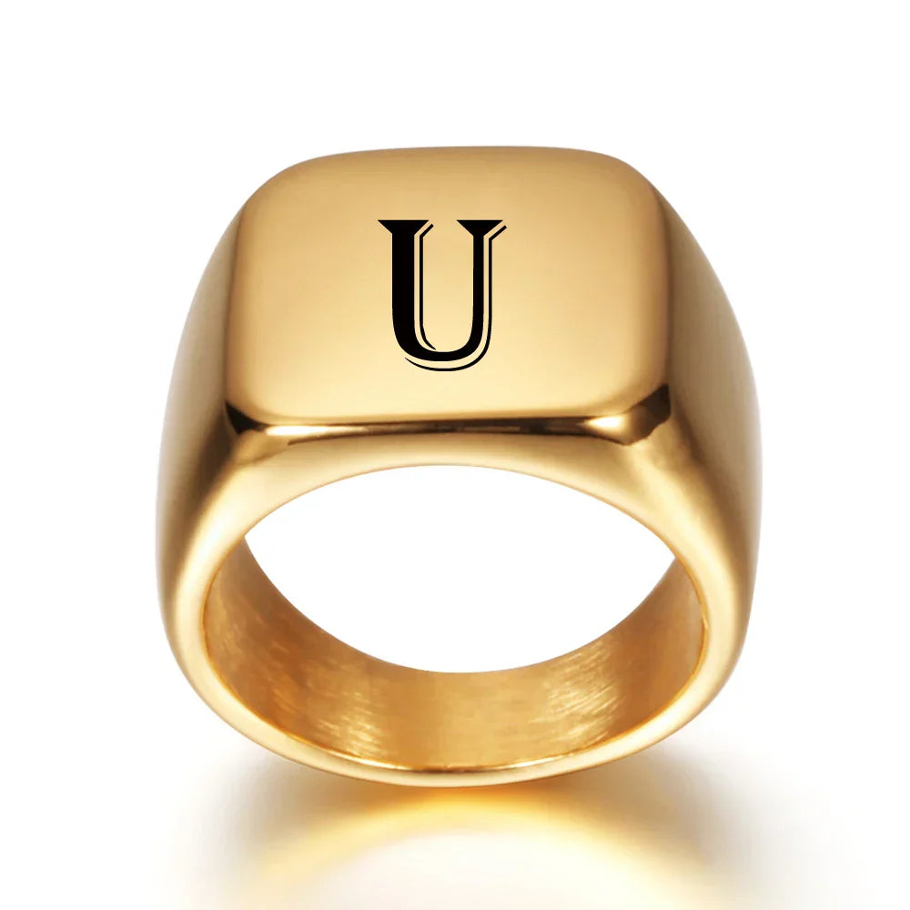 Bague carrée pour homme avec initiale - lettre