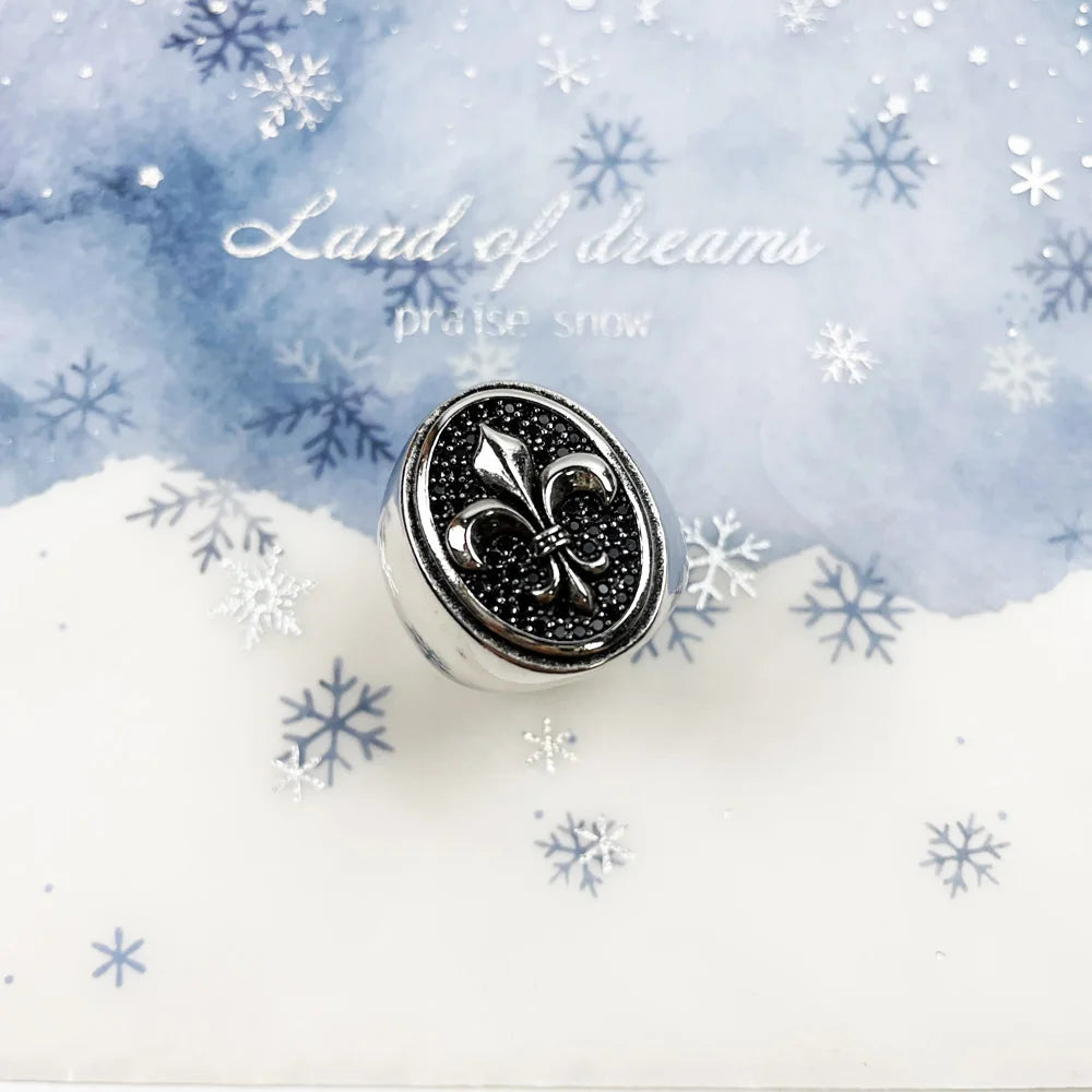 Anillo de sello Flor de Lis Plata