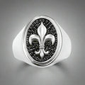 Anillo de sello Flor de Lis Plata