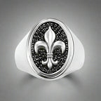 Anillo de sello Flor de Lis Plata