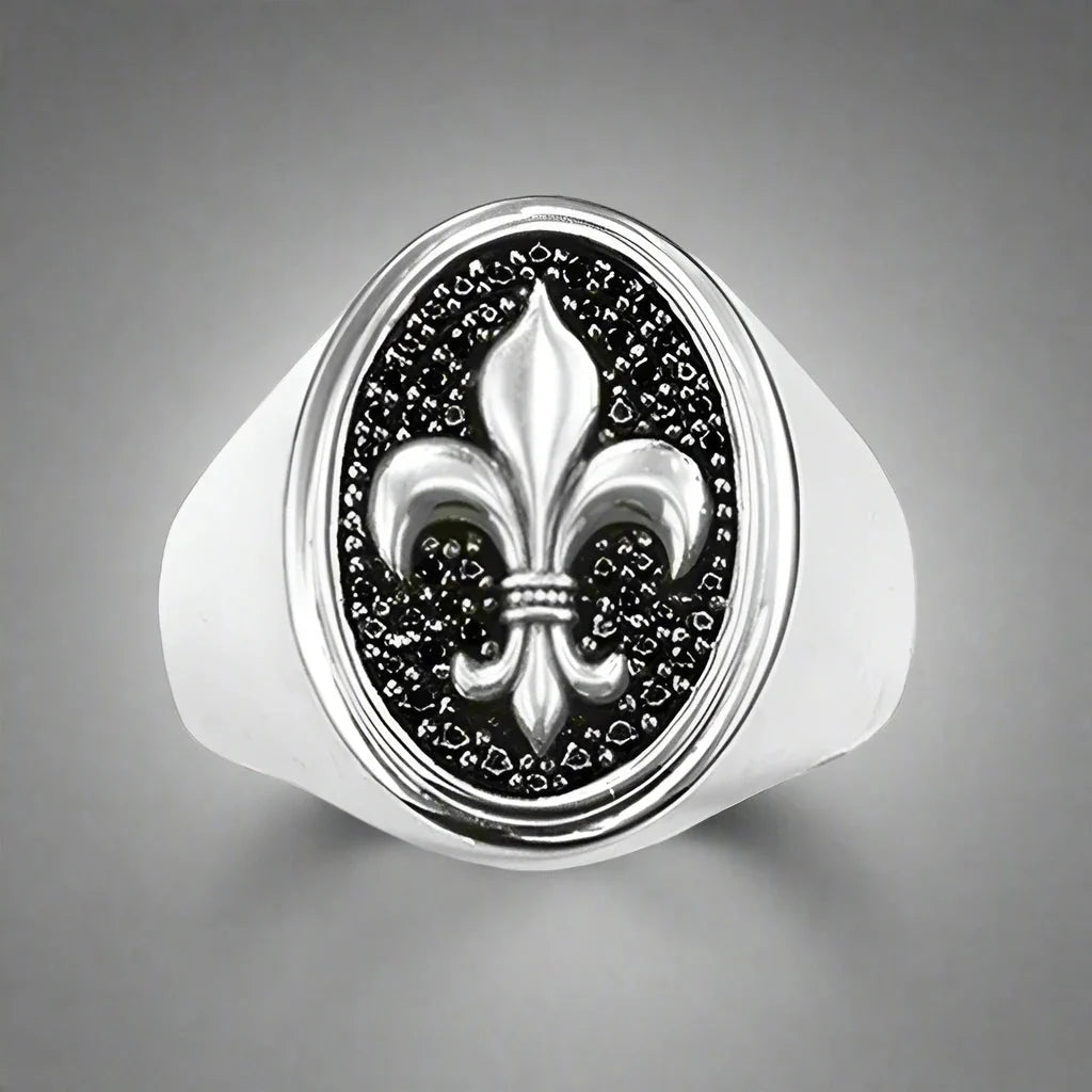 Anillo de sello Flor de Lis Plata