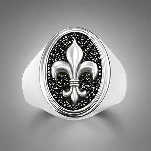 Anillo de sello Flor de Lis Plata