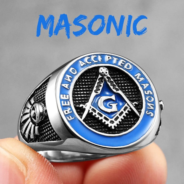 Anillo de Sello Francmasonería para Hombre azul plata