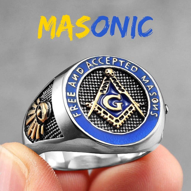 Anillo de Sello Francmasonería para Hombre azul oro