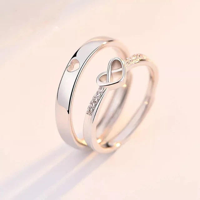 Anillo Corazón de Plata y Diamantes (Juego de 2)