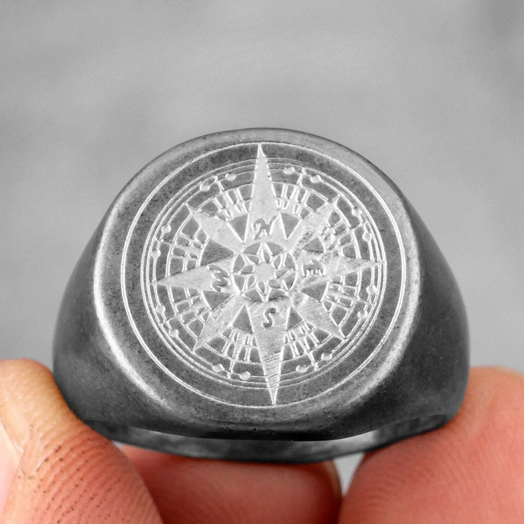 Anillo Brújula Rosa de los Vientos Gris