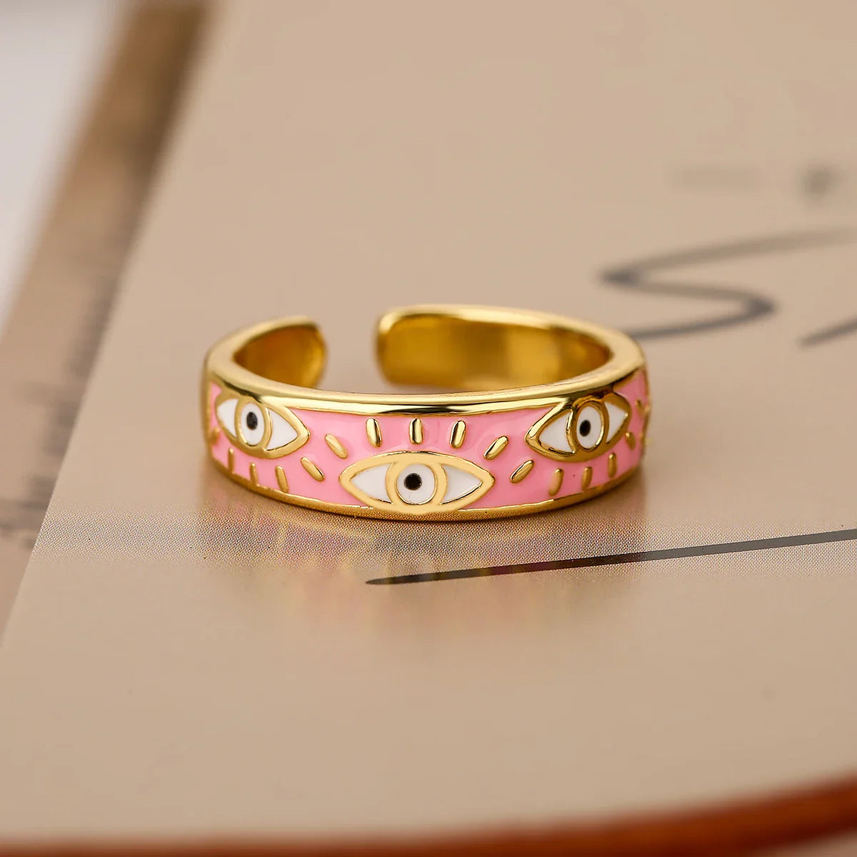 Anillo contra el Mal de Ojo Azul Turco Anillo rosa