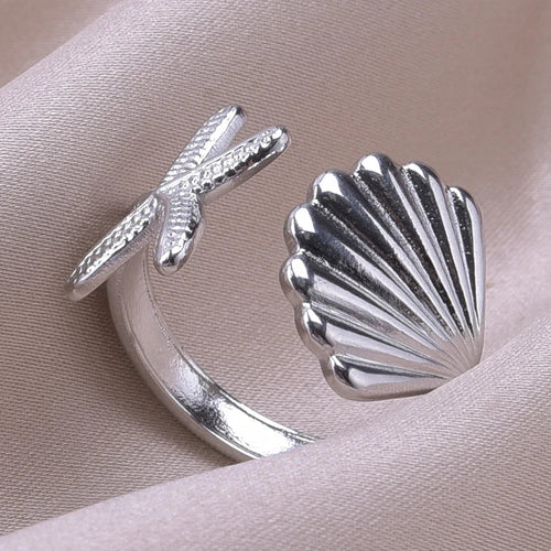 Anillo Conchas Estrella de Mar y Concha de Vieira plata